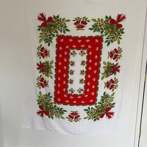 Vintage Mid Century Modern Christmas Tablecloth Cotton 55‎ X 65 Holly Bells